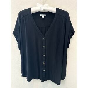ORVIS | Black Textured Rayon Short Sleeve Button Front Top | Size Large